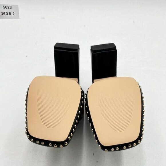 FSJ Women Closed Squared Toe Mules Slip On Chunky Mid High Heels Backless Sandal - Picture 5 of 6